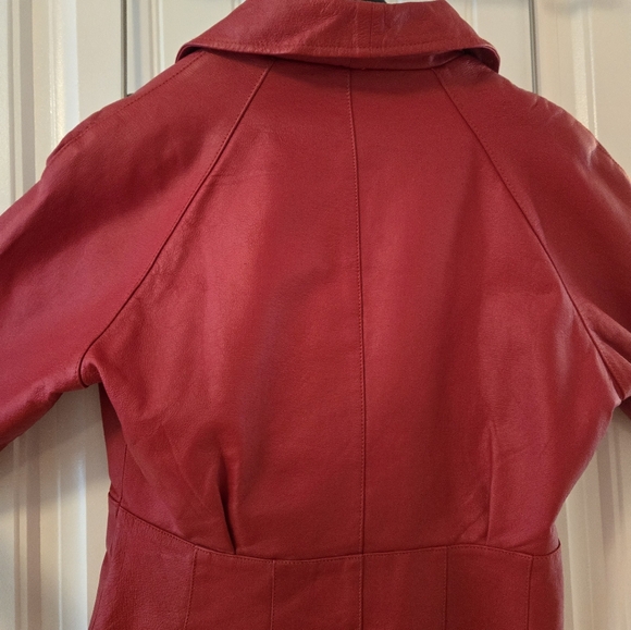 Red leather Biker jacket, slim12(8-10 fit). - Picture 2 of 11